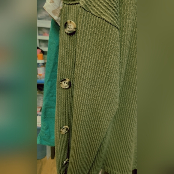 blu pepper Olive Green Sweater with Button Details Small - Picture 3 of 3